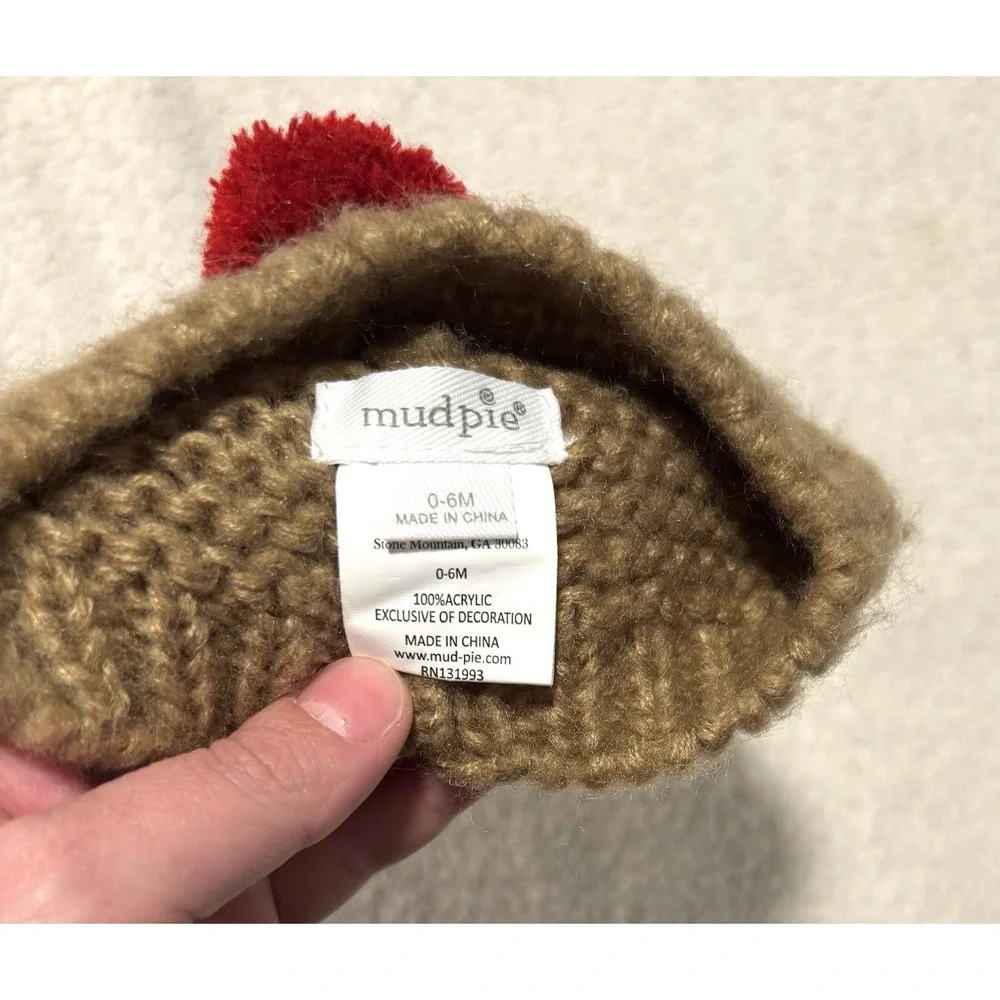 Mud‎ Pie Newborn Crochet Christmas Reindeer Hat 0-6 Months